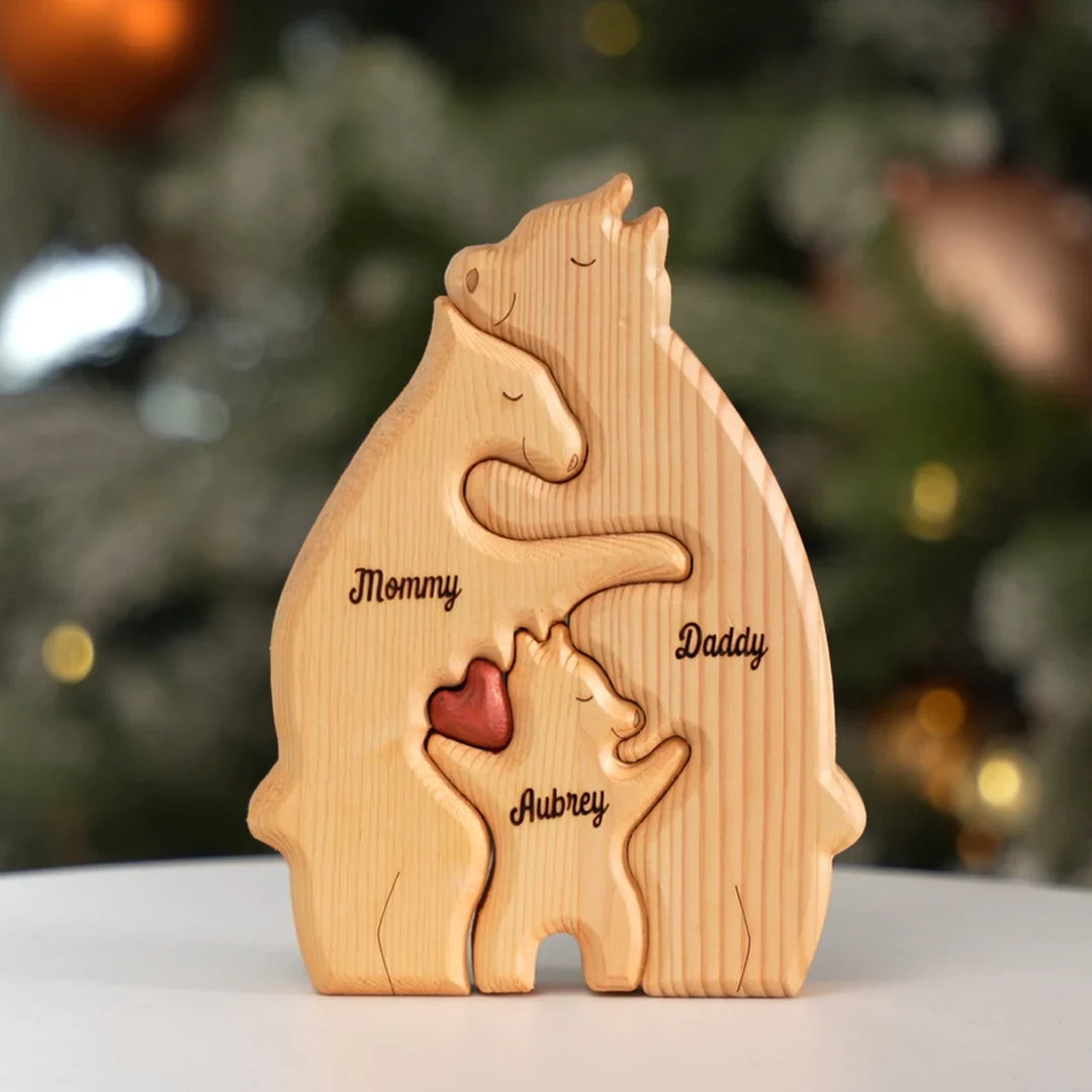 Puzzle personalizat din lemn cu ursul familiei