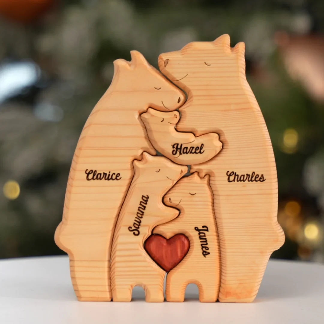 Puzzle personalizat din lemn cu ursul familiei