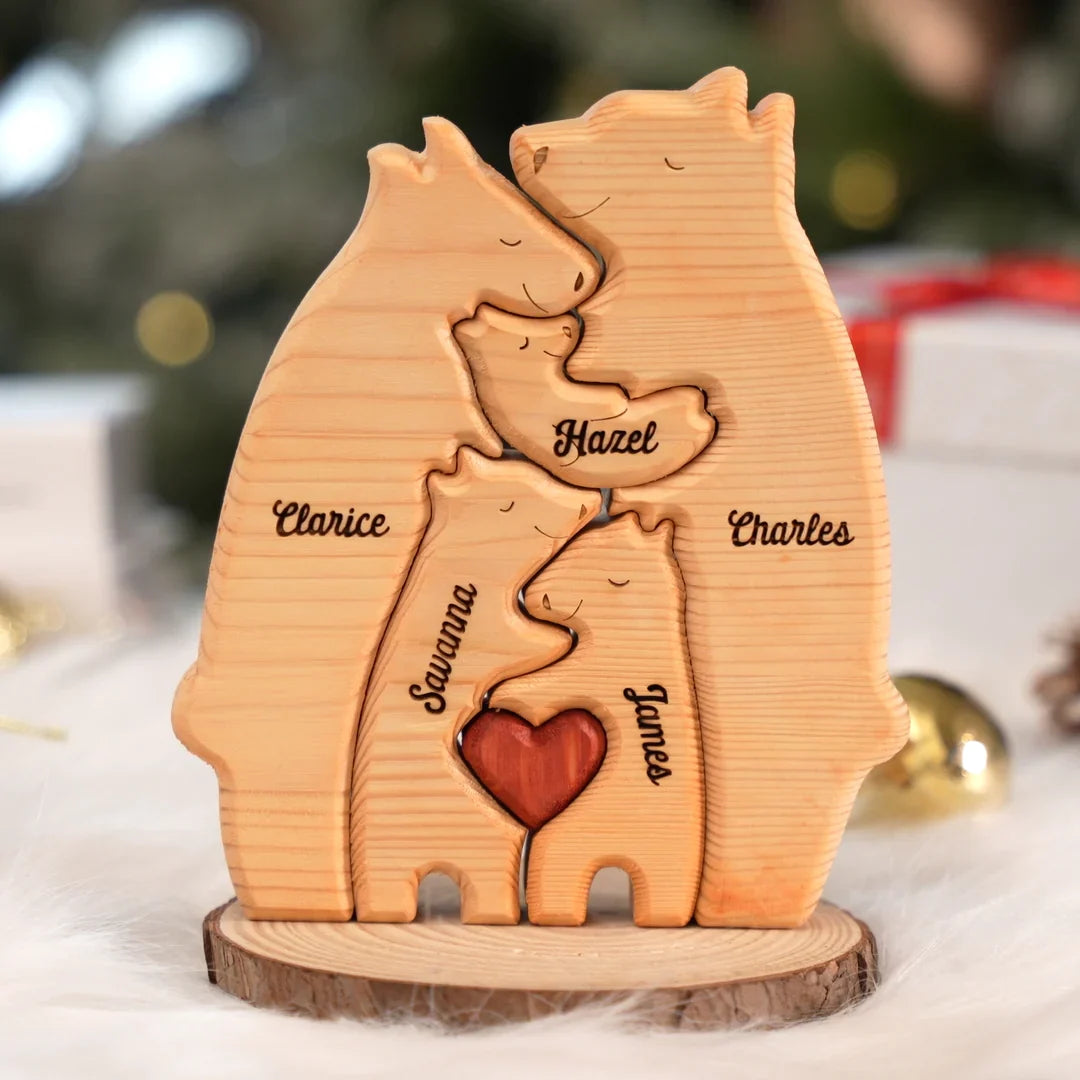 Puzzle personalizat din lemn cu ursul familiei